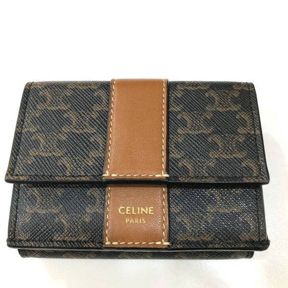 Celine Handbags - CELINE Triomphe Small trifold Compact wallet Trifold wallet PVC/Leather Brown